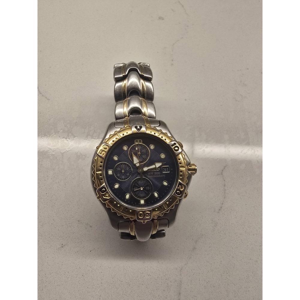 Men's Citizen WR 200 Chronograph Two Tone Blue Dial Quartz Watch 0510-H04490